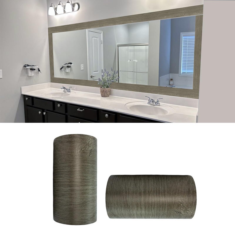 YESUS 10M Grey Oak Wood Grain Wallpaper Frame Removable PVC Waterproof Peel and Stick Wallpaper Bathroom Frame Frame Frame Sticker Wall Decor 10cm x 998cm