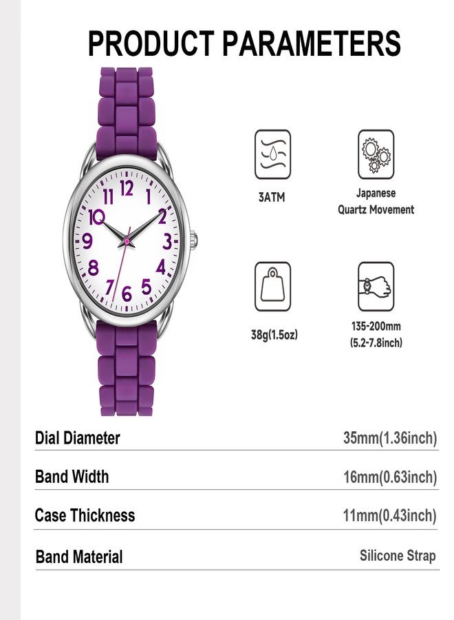Bisley Women Watch Purple Silicone Strap Arabic Dial Easy to Read Watch - Image 4