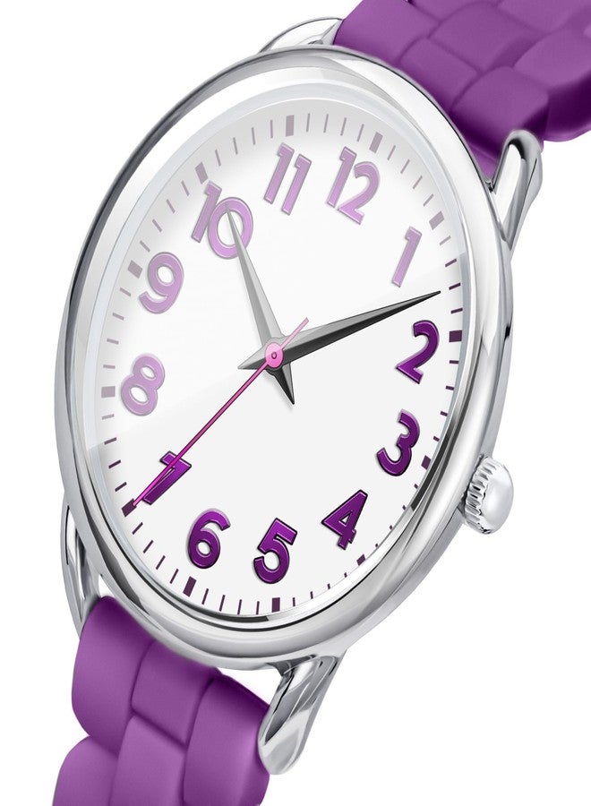 Bisley Women Watch Purple Silicone Strap Arabic Dial Easy to Read Watch - Image 2