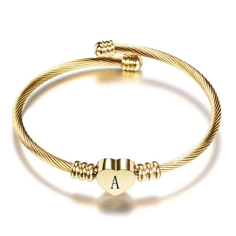 VQYSKO Gold Bracelets for Girls-A to Z Stainless Steel Heart Initial Girl Jewellery, Birthday Gifts for Girls (Gold - A) - Image 1