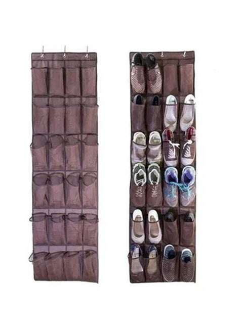 24-Pocket Shoe Bag Door Hanging Organizer Brown