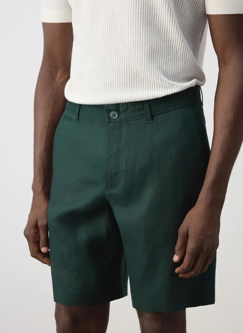 Mango Man 49-BOTELLA Regular Fit 100% Linen Bermuda Shorts for Men | Best Price UAE