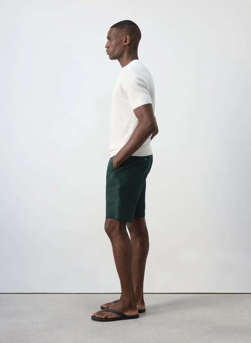 Mango Man 49-BOTELLA Regular Fit 100% Linen Bermuda Shorts for Men | Best Price UAE