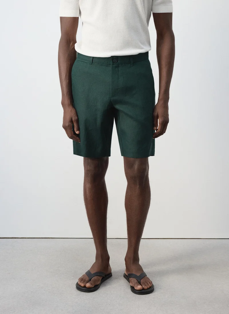 Regular Fit 100% Linen Bermuda Shorts