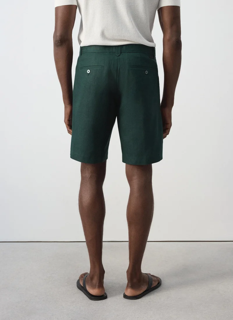 Mango Man 49-BOTELLA Regular Fit 100% Linen Bermuda Shorts for Men | Best Price UAE