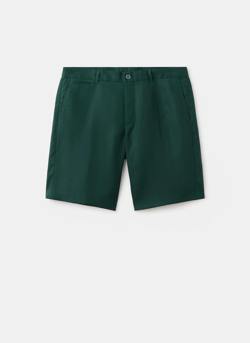 Mango Man 49-BOTELLA Regular Fit 100% Linen Bermuda Shorts for Men | Best Price UAE