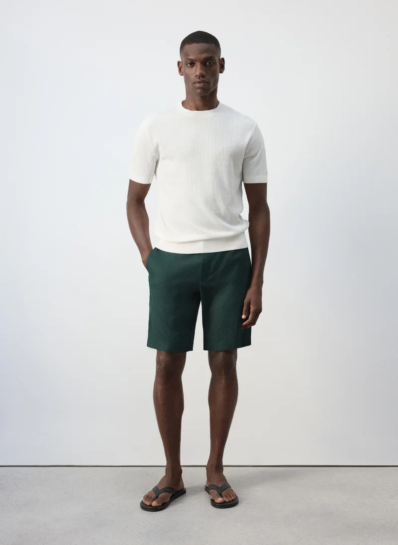 Mango Man 49-BOTELLA Regular Fit 100% Linen Bermuda Shorts for Men | Best Price UAE