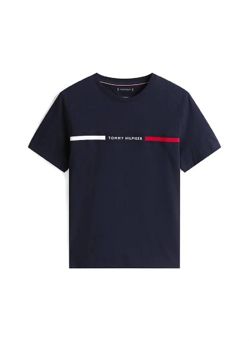 TOMMY HILFIGER Men's Crew Neck Logo Panel T-Shirt  - Cotton, Black