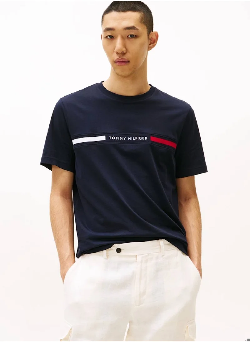TOMMY HILFIGER Men's Crew Neck Logo Panel T-Shirt  - Cotton, Black