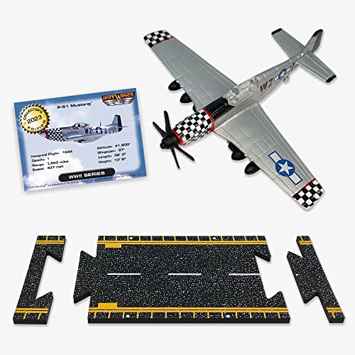 Hot Wings Planes P-51 Mustang with Connectible Runway,Silver - Image 4