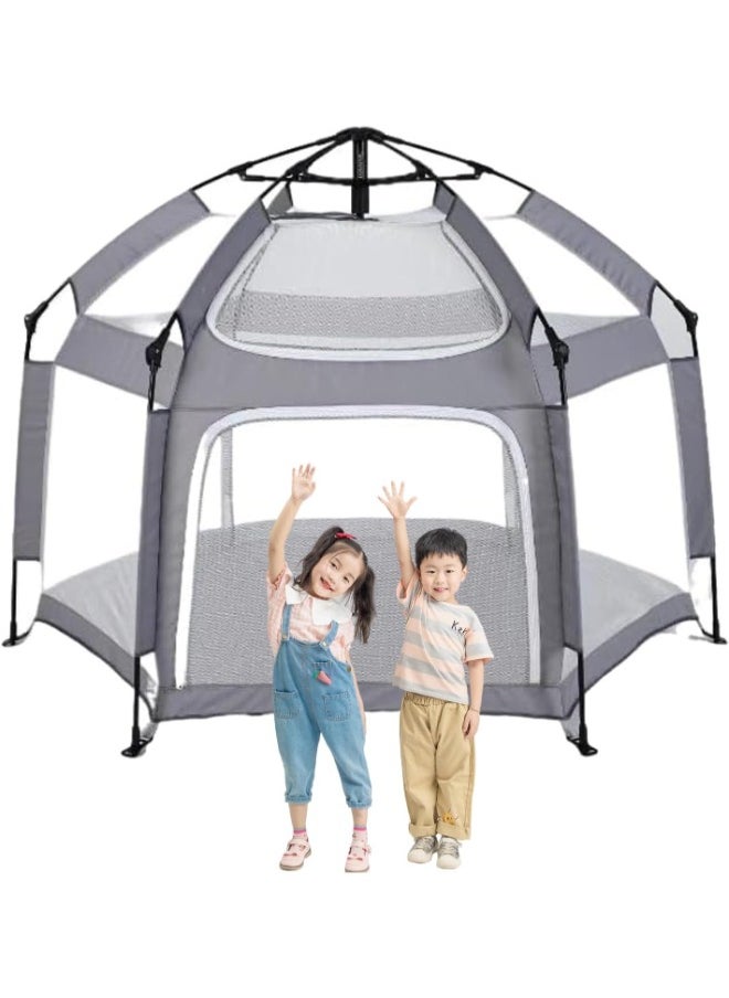 Portable Folding Baby Playpen, Large Lightweight Playpen, Indoor Outdoor Play Yard Crib for Kids grey- T121215  - Image 2