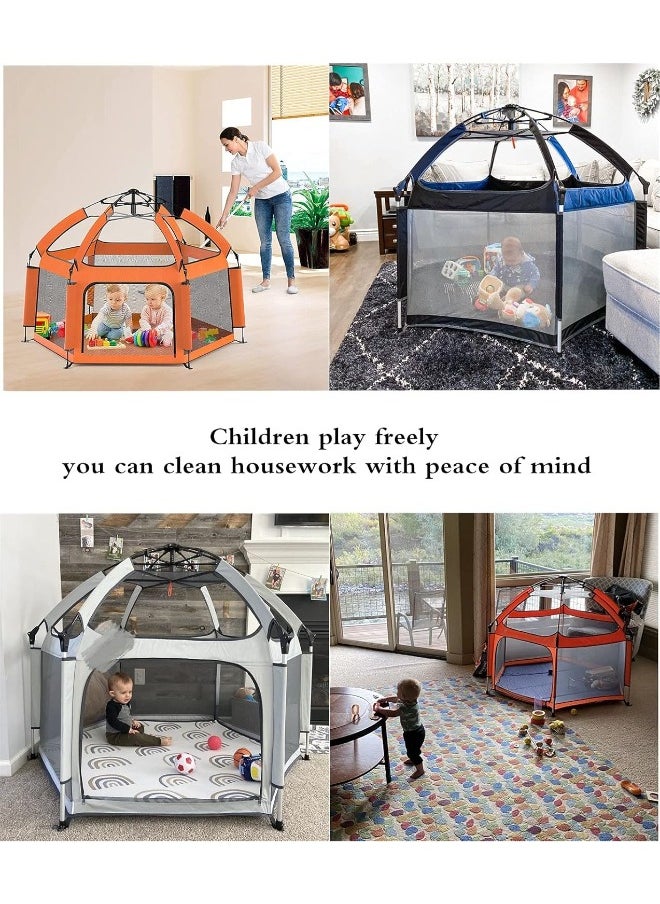 Portable Folding Baby Playpen, Large Lightweight Playpen, Indoor Outdoor Play Yard Crib for Kids grey- T121215  - Image 5