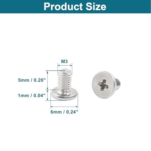 PHITUODA 100pcs M3 x 5mm Round Flat Head Machine Screws, 304 Stainless Steel Phillips Cross Drive Screw Hardware Fastener Bolts - Image 5