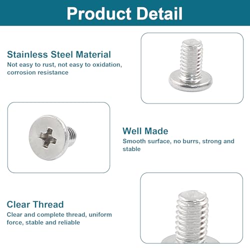 PHITUODA 100pcs M3 x 5mm Round Flat Head Machine Screws, 304 Stainless Steel Phillips Cross Drive Screw Hardware Fastener Bolts - Image 3