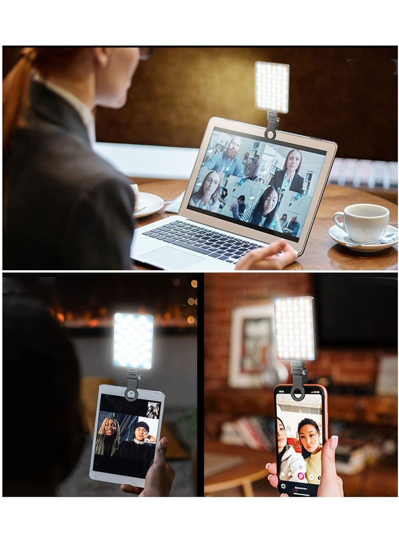 مصباح فيديو LED بمشبك 60 لمبة قابل لإعادة الشحن – ضوء سيلفي محمول بقابلية تعديل للإضاءة للمكالمات، البث، المكياج، والتصوير  - Image 3
