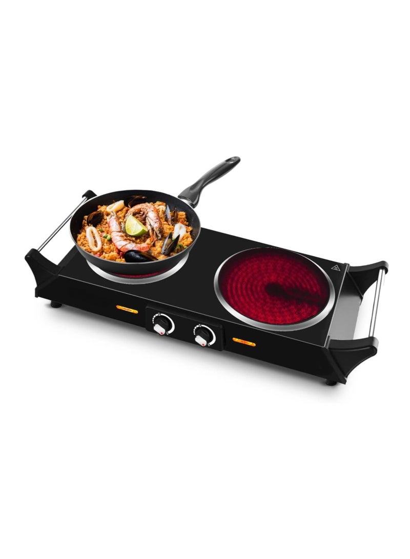 كوسيماكس لوحة ساخنة مزدوجة كهربائية ، 1200W + 900W لوحة التدفئة السيراميكية تحت الحمراء مع مقابض مضادة للتحرير المحمولة ، التحكم في درجة الحرارة المزدوجة ، متوافقة مع جميع أدوات الطبخ - Image 1