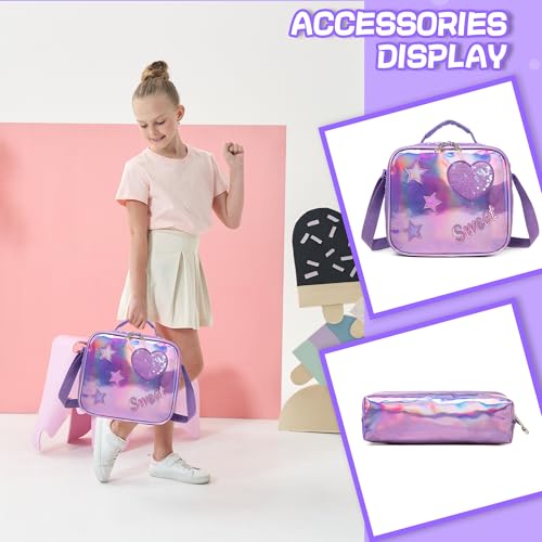 Meetbelify Rolling Backpack for Girls Backpacks with Wheels for Elementary School Students Kids 3 in 1 Travel Luggage Suitcase with Lunch Box Pencil Case for Girls Age 8-10 Cute - Image 5