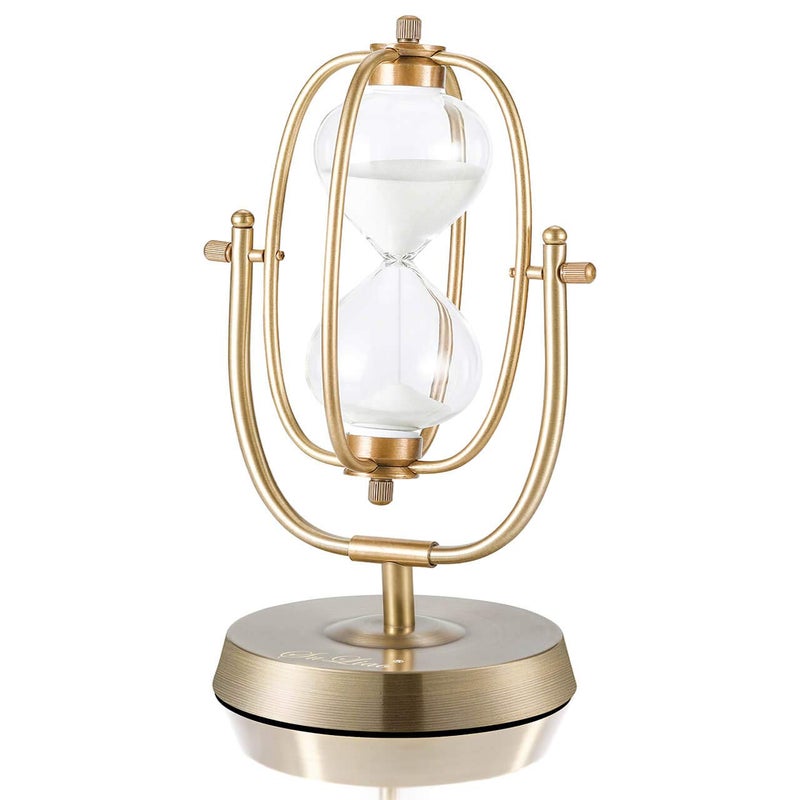 SuLiao Hourglass Timer 60 Minutes Sand Timer Large Brass Sand Clock 360 Rotating Antique Sand Watch 60 Min Vintage Metal 1 Hour Glass Sandglass Timer with White Sand for Desk Office for Decor 