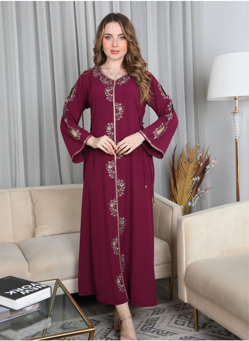 Bint Al Bilad Bint Al Bilad Women's Summer Long Luxury Jalabiya | Full-Length Kaftan Dress for Ramadan, Eid Ul Fitr, Wedding, Special Occasions | Embroidered Saudi Abaya | Modest Islamic Clothing  - Image 1