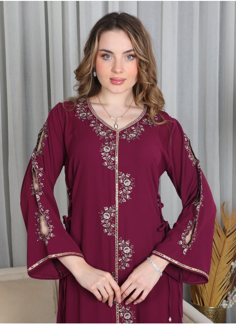 Bint Al Bilad Bint Al Bilad Women's Summer Long Luxury Jalabiya | Full-Length Kaftan Dress for Ramadan, Eid Ul Fitr, Wedding, Special Occasions | Embroidered Saudi Abaya | Modest Islamic Clothing  - Image 2
