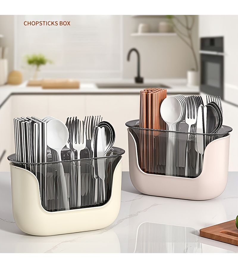 1pc Pink No Drill Multifunctional ABS Kitchen Utensil Organizer With Drainage Space Saving Countertop Storage For Chopsticks Forks Spoons Knives And More Sleek Modern Design Easy Clean - Image 2