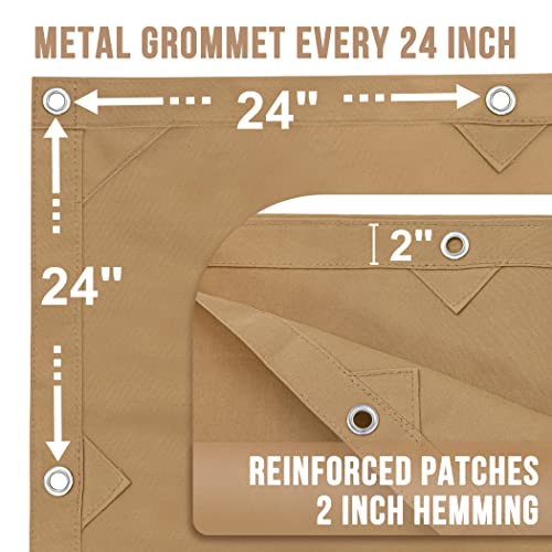 CARTMAN Finished Size 5x7 Feet Tan Canvas Tarp with Rustproof Grommets, 12 Oz Heavy Duty Multipurpose Tarpaulin Cover for Canopy Tent, Roof, Camping, Woodpile - Image 3