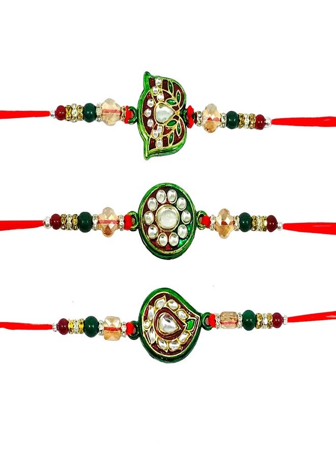 Evisha 3 Pcs Kundan Bracelet Rakhi For Brother | Rakhi Combo 239-240-241 | rakhi || rakhi set || rakhi for brother || rakhi for brother and bhabhi || rakhi combo || bhaiya bhabhi rakhi || rakhi gifts - Image 1