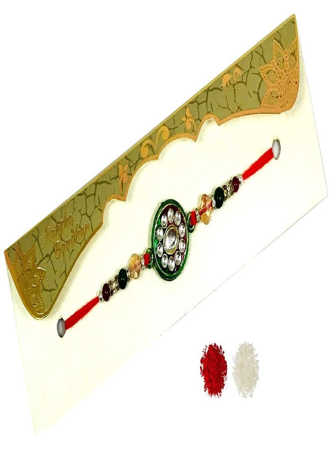 Evisha 3 Pcs Kundan Bracelet Rakhi For Brother | Rakhi Combo 239-240-241 | rakhi || rakhi set || rakhi for brother || rakhi for brother and bhabhi || rakhi combo || bhaiya bhabhi rakhi || rakhi gifts - Image 3