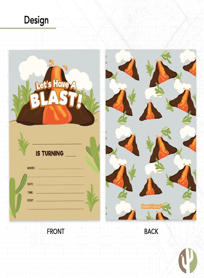 ديزرت كاكتوس بطاقات دعوة عيد ميلاد سعيد بتصميم بركان الصبار الصحراوي، النمط 1 (10 بطاقات) مع أظرف، لحفلات الأولاد والبنات والأطفال (10 قطع) - Image 4