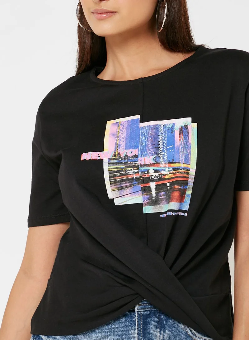 RIVER ISLAND Crew Neck Wrap T-Shirt