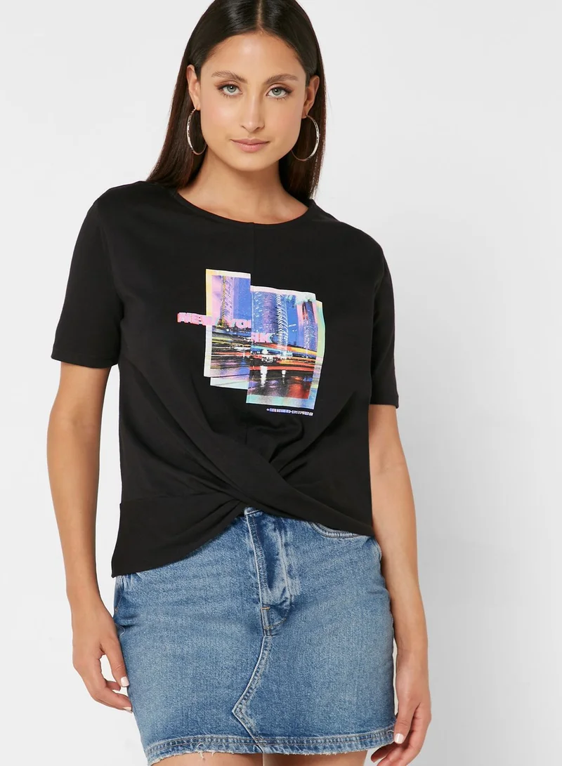 RIVER ISLAND Crew Neck Wrap T-Shirt
