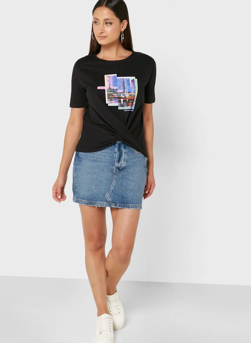 RIVER ISLAND Crew Neck Wrap T-Shirt