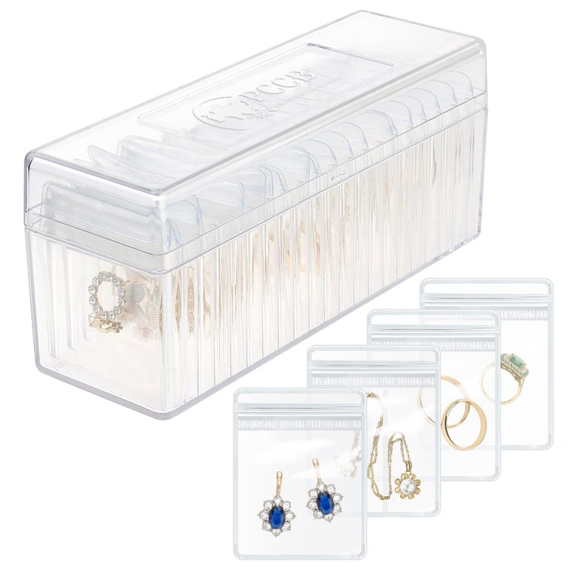 HOMEHIVE Acrylic Jewelry Box Organizer Clear Jewelry Organizer and Storage with 20 Portable Anti Tarnish Jewelry bags Travel Jewelry Case for EarringsRingsNecklaces Gifts for Women Girls Clear