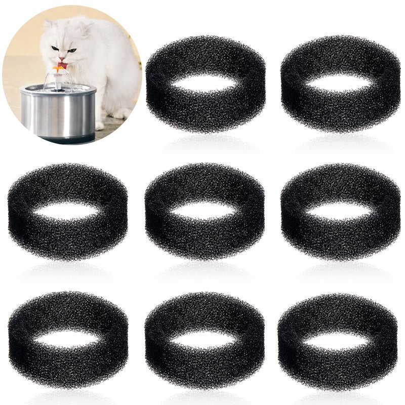 Tuanse 8 Pieces Cat Pet Water Fountain Filters Replacement Round Filter Foam for Pet Cat Drink Water Sponge Filter Replacement for 2 5 L84 oz 2 2 L 74 oz Stainless Steel Dog Fountain