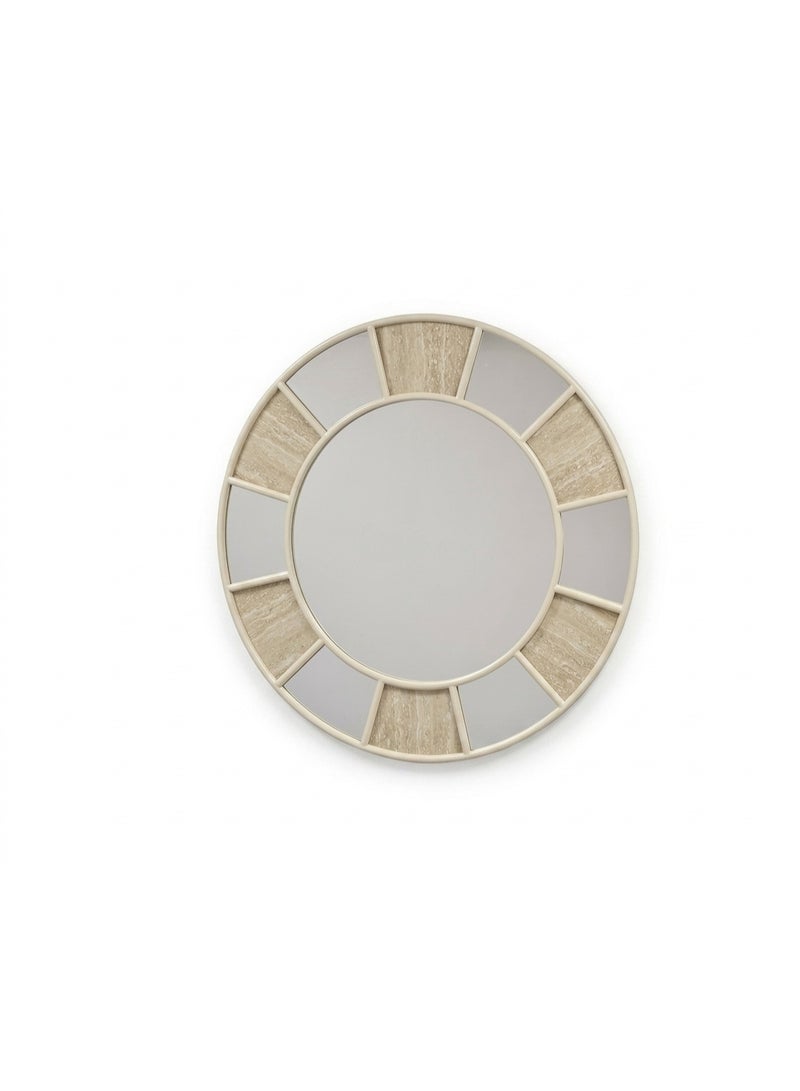 مرآة جدارية دائرية مودرن بإطار هندسي - مقاس 90×90 سم (لون بيج حجري) - Image 2