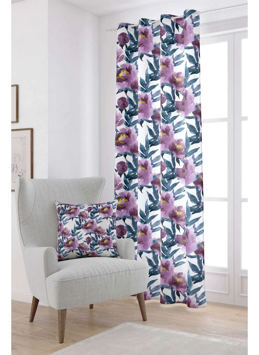 Cango Home White Purple Floral Digital Printed Curtain CGH232-PR