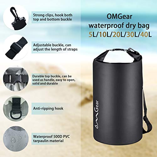 OMGear Waterproof Dry Bag Backpack Waterproof Phone Pouch 40L/30L/20L/10L/5L Floating Dry Sack for Kayaking Boating Sailing Canoeing Rafting Hiking Camping Outdoors Activities (black, 20L) - Image 3