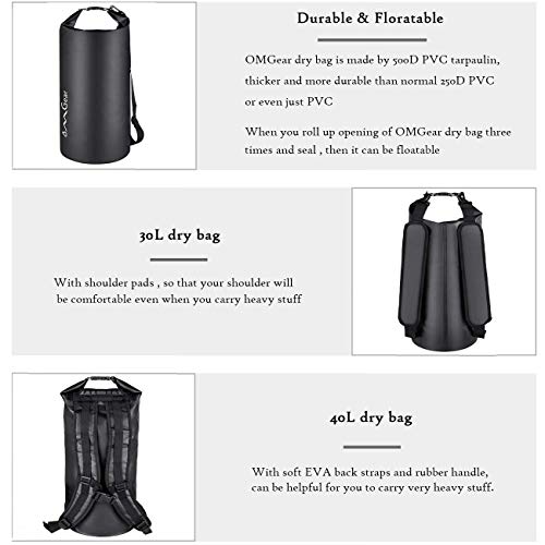 OMGear Waterproof Dry Bag Backpack Waterproof Phone Pouch 40L/30L/20L/10L/5L Floating Dry Sack for Kayaking Boating Sailing Canoeing Rafting Hiking Camping Outdoors Activities (black, 20L) - Image 4