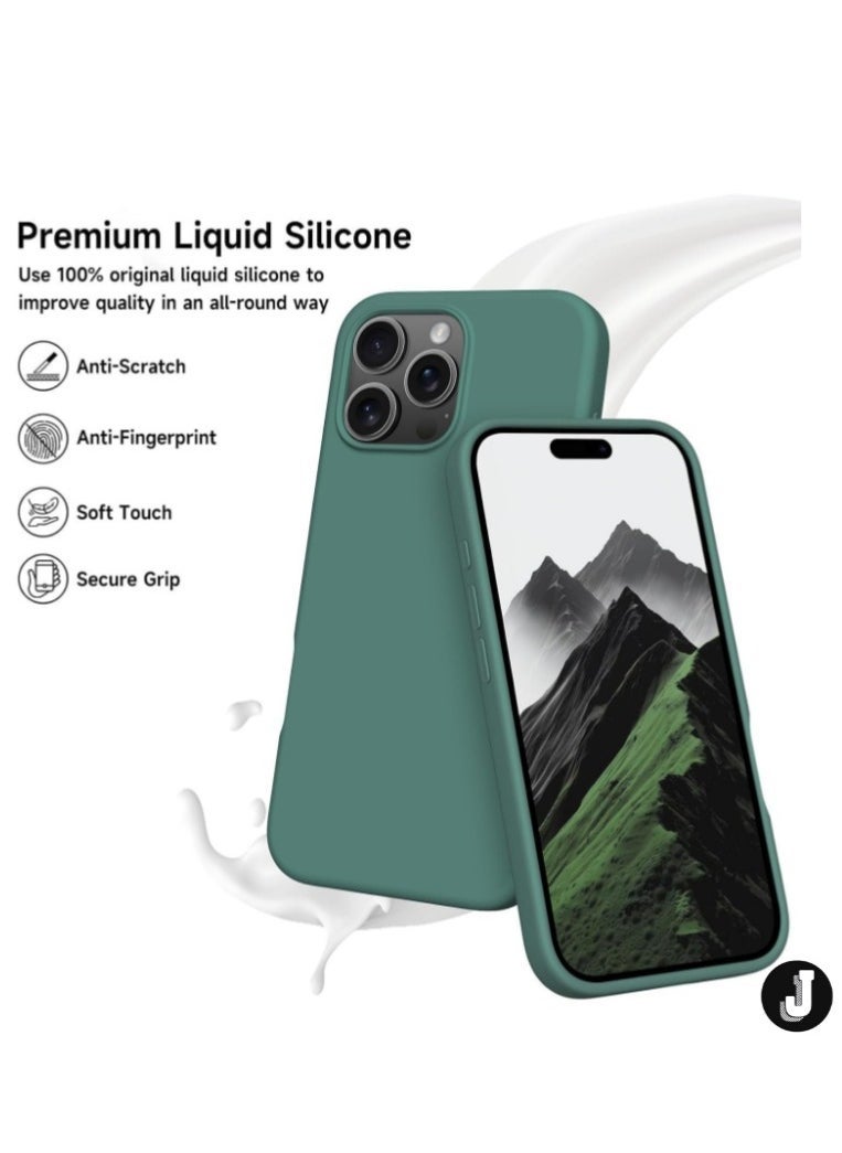 JAJEEK "New Soft Liquid Silicone Gel Case for iPhone 16 Pro Max – Full Body Shockproof Protection, Matte Finish & Soft Microfiber Lining (Pine Green)" - Image 4