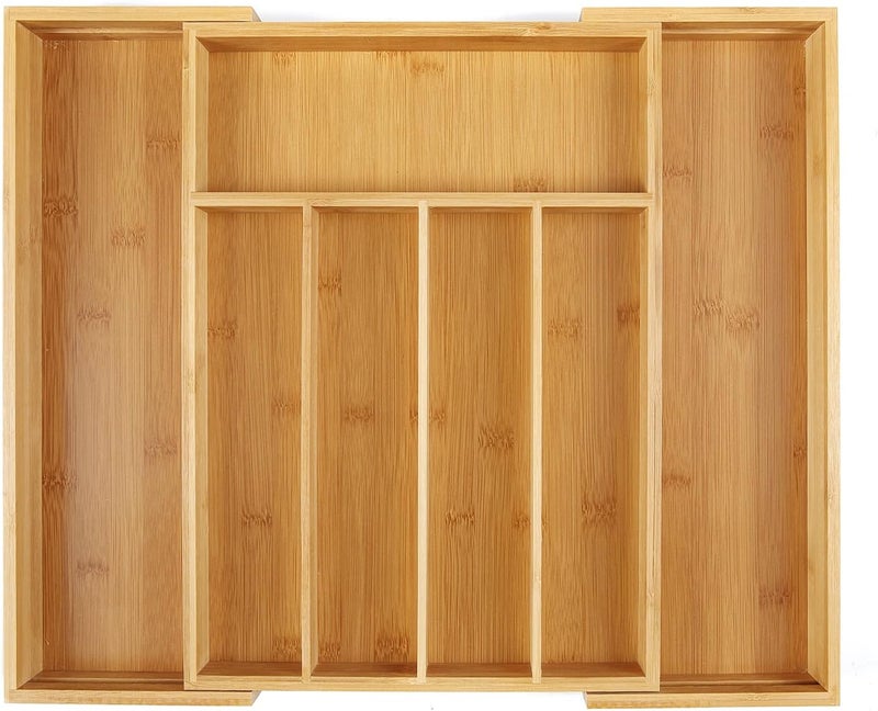 Utoplike Kitchen Bamboo Cutlery Tray, Extendable Drawer Divider, Wooden Drawer Organiser for Utensils, Flatware, Office Supplies, Tools Holder in Livingroom, Bathroom - Image 1