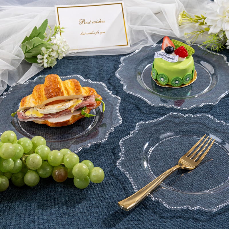 COLOSUS 100pcs 7.5 Inch Clear Plastic Dessert Plates-Heavy Duty Disposable Plastic Cake Plates,Premium Salad Plate,Fancy Disposable Cake Plate for Party for Party Thanksgiving and Everyday Use - Image 3