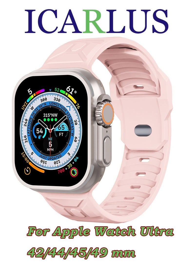 ICARLUS - Apple Watch Ultra Mecha Band 49mm 45mm 44mm 42mm for Men Women, Soft Silicone Sport Band Replacement Strap for Apple Watch Ultra iWatch Series 8 7 SE 6 5 4 3 2 1 - Dusty Pink - Image 1