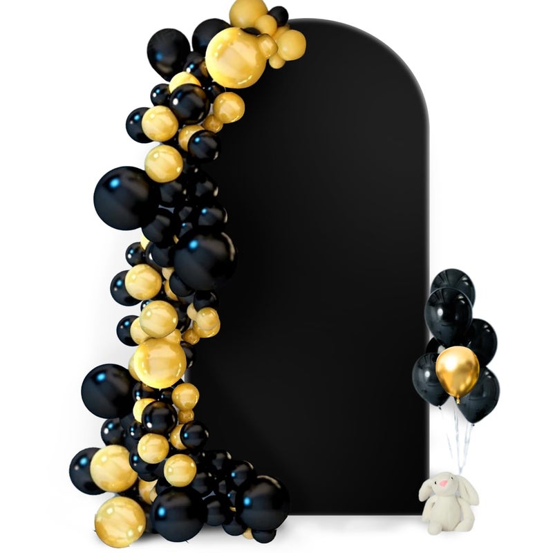 Hemmotop 7.2 ft Black Arch Backdrop Cover (No Arch Stand), Double-Sided Spandex Arch Covers Stretchy Backdrop for Party, Wedding, Birthday, Baby Shower, Reusable for Balloon Arches - Image 1