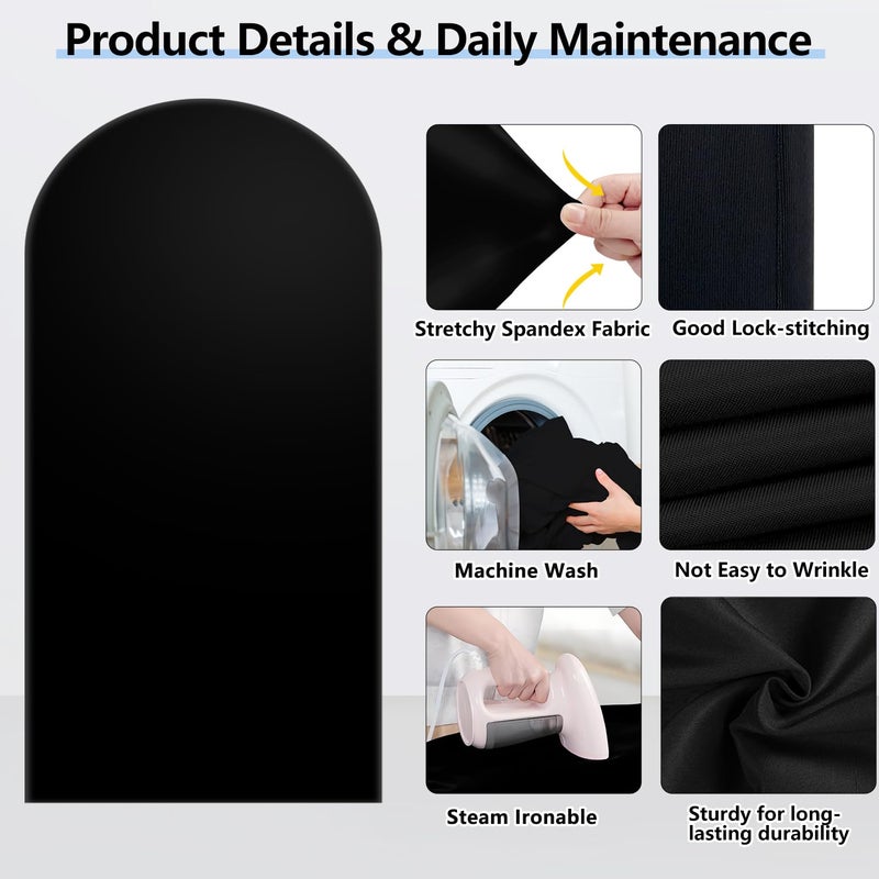 Hemmotop 7.2 ft Black Arch Backdrop Cover (No Arch Stand), Double-Sided Spandex Arch Covers Stretchy Backdrop for Party, Wedding, Birthday, Baby Shower, Reusable for Balloon Arches - Image 4