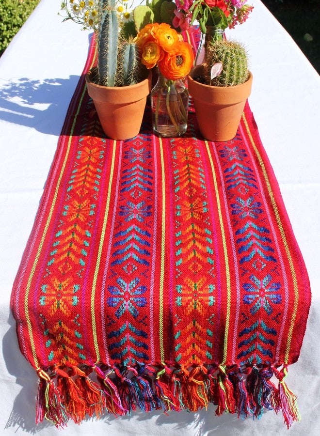 Del Mex Woven Rebozo Style Mexican Table Runner Scarf (Red) - Image 3
