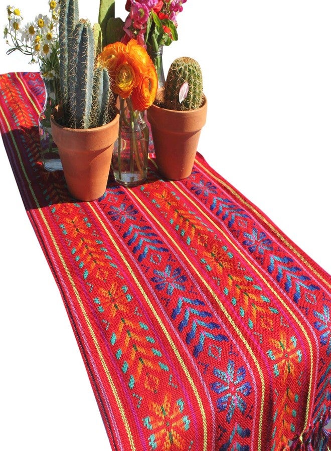Del Mex Woven Rebozo Style Mexican Table Runner Scarf (Red) - Image 1