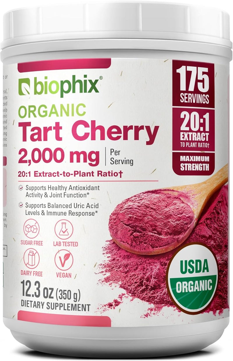 biophix مسحوق الكرز الحامض العضوي من بايوفيكس 201 مستخلص 123 أونصة 350 جرام غني بمضادات الأكسدة يدعم صحة القلب وصحة الجهاز الهضمي نكهة طبيعية بدون سكر مضاف - Image 1