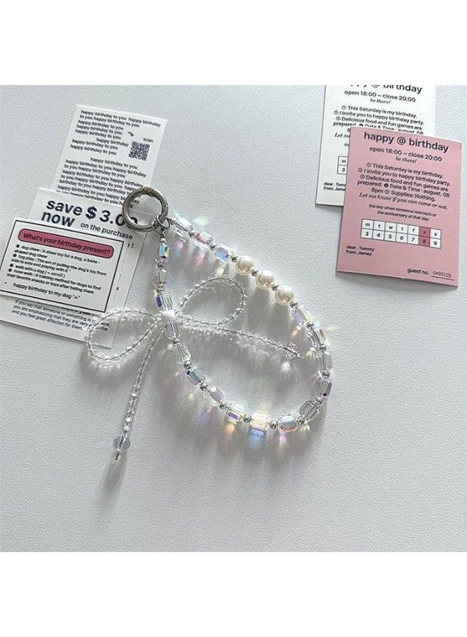 NIBEMINENT Super Cute Beaded Phone Charm – Trendy Phone Chain Wrist Strap, Shining Beads Chain Lanyard for Cell Phone