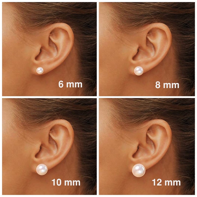EFTKOY 18K Gold Plated Sterling Silver Round Stud White Simulated Shell Pearl Earrings for Women - 8mm - Image 4
