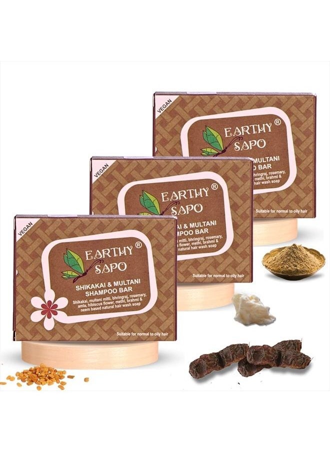 Earthy Sapo - Handmade Shikakai & Multani Shampoo Bar Suitable For Oily Hair 100 G (Pack Of 3) Brown - Image 1